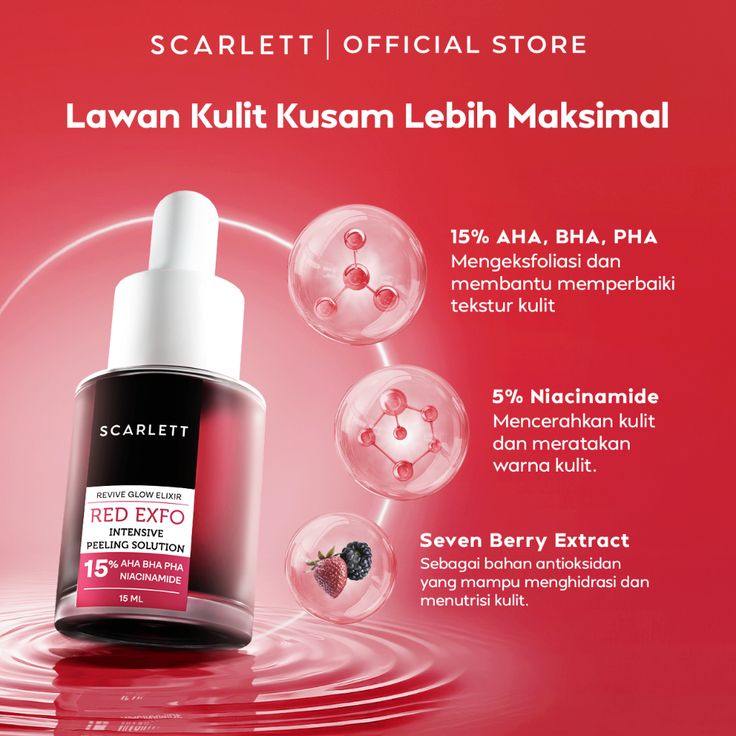 Scarlett Whitening Revive Glow Elixir Red Exfo Intensive Peeling Solution - Gambar 2